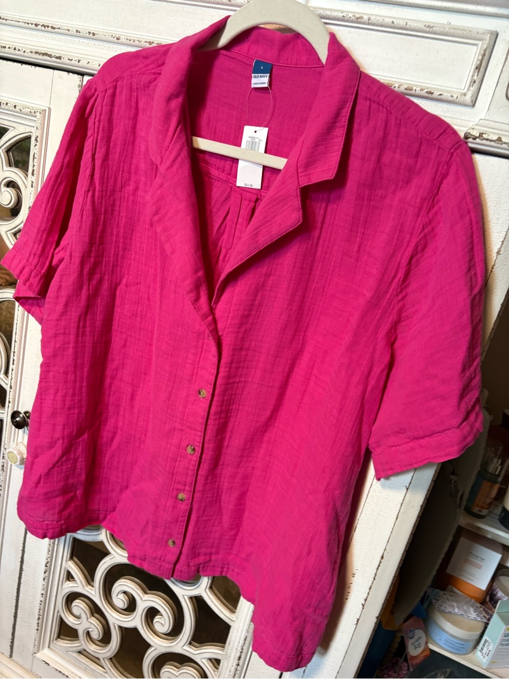 Old Navy Bright Pink Women's Button-Front Top